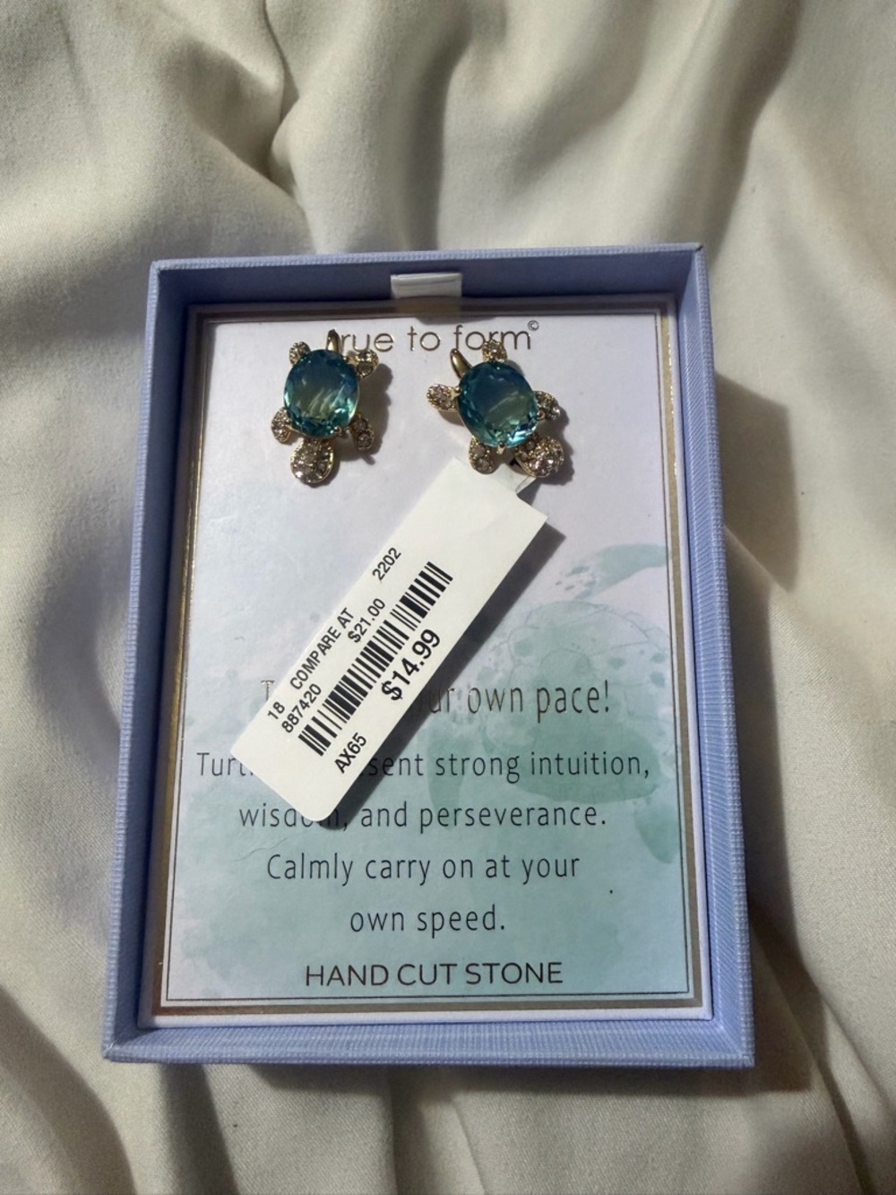 True to Form Blue Turtle Stud Earrings - Gold Tone